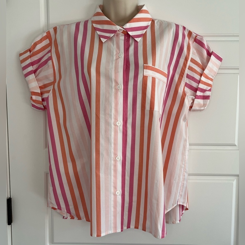 SUNDAYS By Wearesundays Liam Shirt Pink Stripe Dayspring Pink Size Large NWT